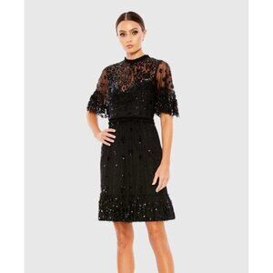 MAC DUGGAL Size 2 Black 9143 EMBELLISHED ILLUSION MINI Cocktail DRESS New